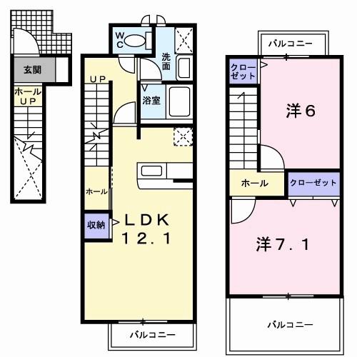 メゾンパルテールI(2LDK/2階)の間取り写真