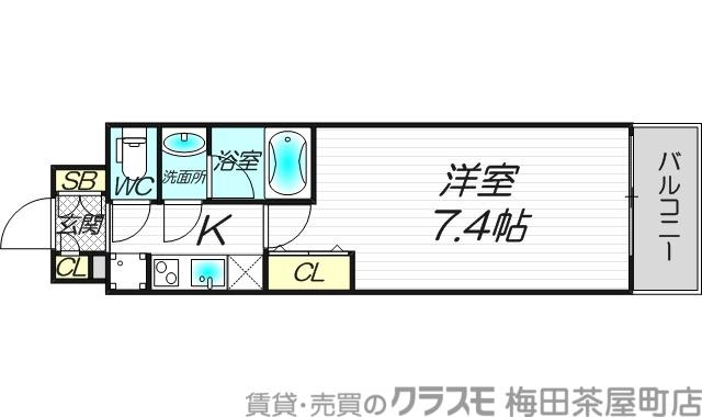 ミッドコートウメキタ(1K/4階)の間取り写真