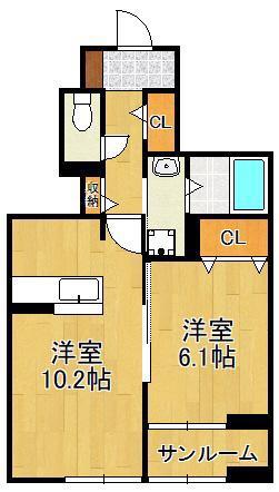 ルーミー新町(1LDK/1階)の間取り写真