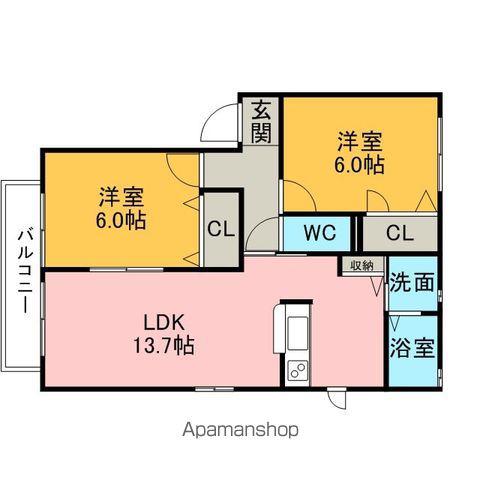 CALMGARDEN(2LDK/1階)の間取り写真