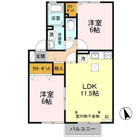 コーモド・パティオ AB(2LDK/1階)の間取り写真