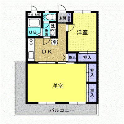 ハイム隼人(2DK/3階)の間取り写真