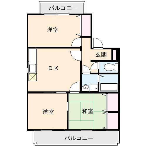 フロンティアII(3DK/1階)の間取り写真