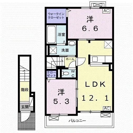 ヒーリングハウス(2LDK/2階)の間取り写真