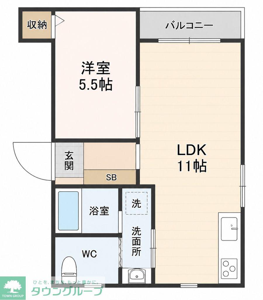 フルール仙台南(1LDK/2階)の間取り写真