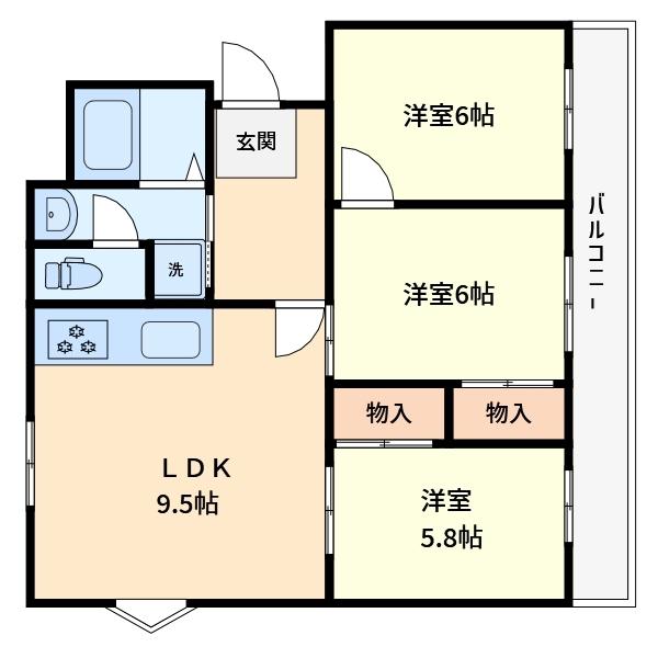 松川マンション2号館(3LDK/1階)の間取り写真