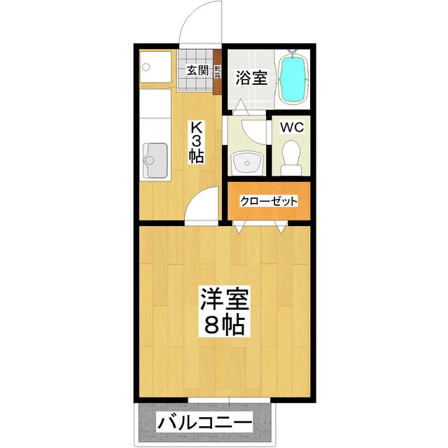 サウズヒルズS(1K/2階)の間取り写真