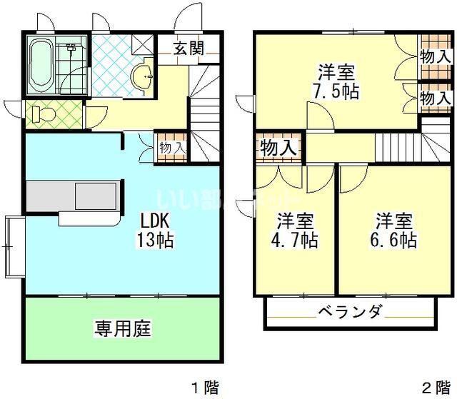 しあわせ野41号棟(3LDK/1階)の間取り写真