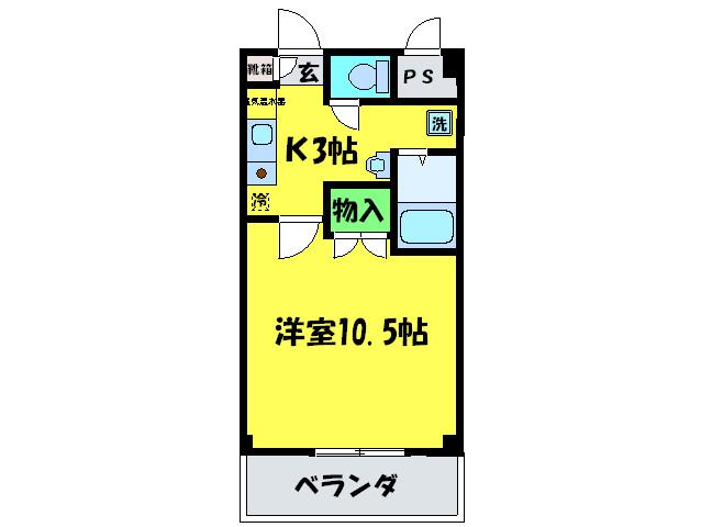 ハーベストグリーン(1K/2階)の間取り写真