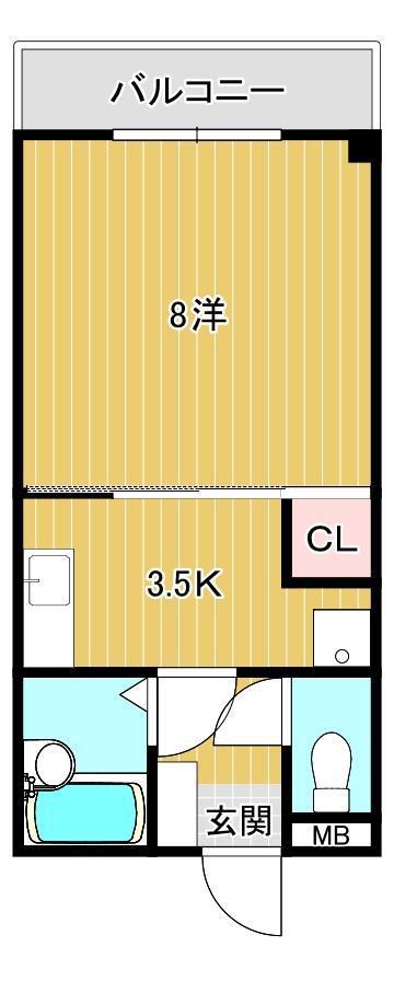 グランフィール幡生(1K/4階)の間取り写真