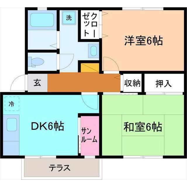 セジュール八日市(2DK/1階)の間取り写真