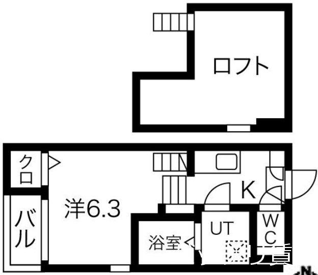 ハーモニーテラス八番(1K/2階)の間取り写真