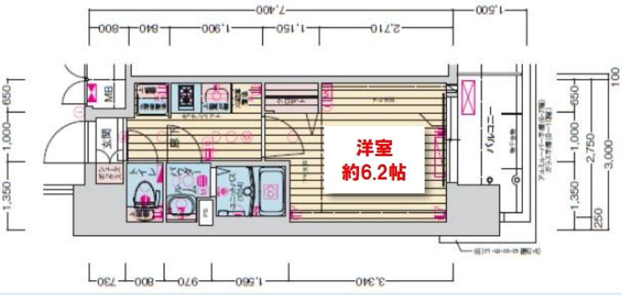 ララプレイス玉造パルク(1K/10階)の間取り写真