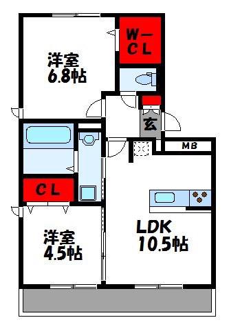 ソフィア新宮 B棟(2LDK/2階)の間取り写真