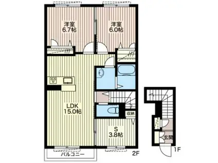 シャーメゾン・ヴィラIII(2SLDK/2階)の間取り写真
