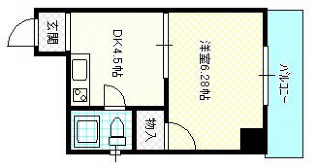 第1奥田ビル(1DK/4階)の間取り写真