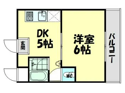 ＪＲ阪和線 鳳駅 徒歩11分 5階建 築36年(1DK/2階)の間取り写真