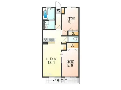 メゾン坂門ヶ原(2LDK/2階)の間取り写真