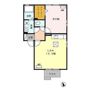 リバーオークス(1LDK/1階)の間取り写真