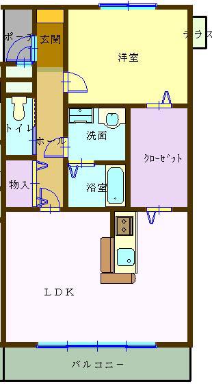 グランブルー新正(1LDK/2階)の間取り写真