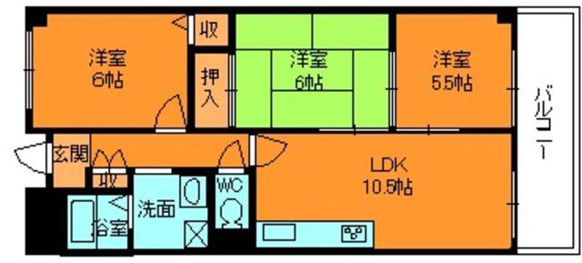セントラルコート香芝(3LDK/2階)の間取り写真