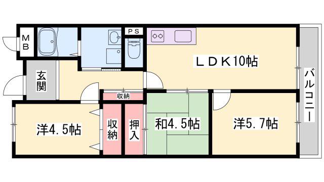 赤穂駅北ハイツ(3LDK/3階)の間取り写真