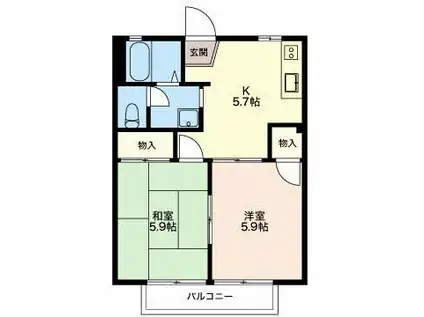 ボナール丸光 B棟(2K/1階)の間取り写真