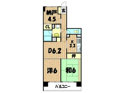 アジュール南まきが原(2SDK/7階)の間取り写真