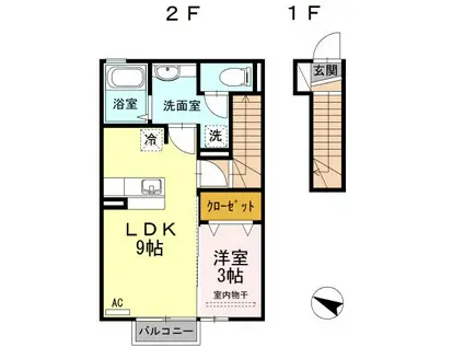 サニーフラット大道北 A(1LDK/2階)の間取り写真