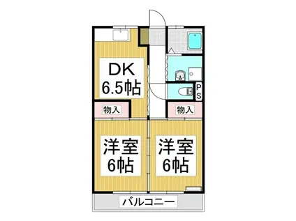 上千田ハイツB棟(2DK/2階)の間取り写真