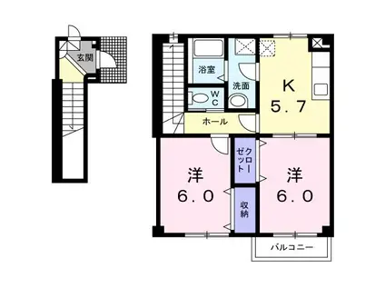 サンセール・ジャン(2K/2階)の間取り写真