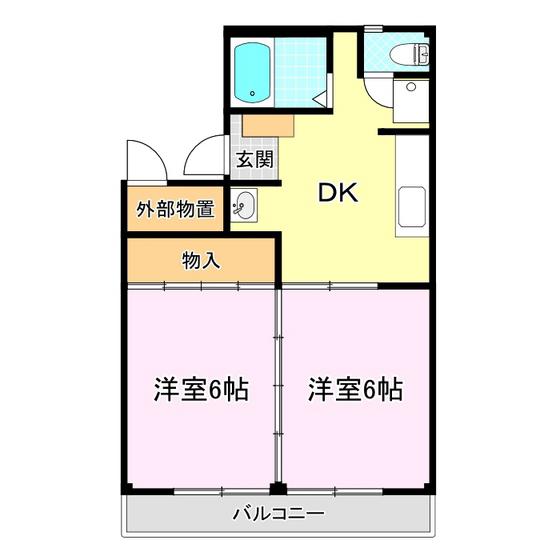 サニークレスト(2DK/2階)の間取り写真