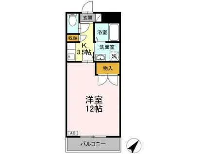 クリスタル甲府国母(1K/2階)の間取り写真