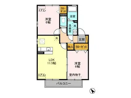 アプローズスクエアB(2LDK/1階)の間取り写真