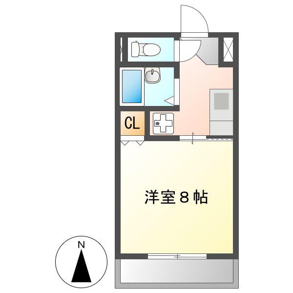 地下鉄東山線 本陣駅 徒歩12分 3階建 築26年(1K/2階)の間取り写真