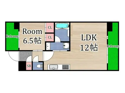 フェルム城北公園(1LDK/3階)の間取り写真