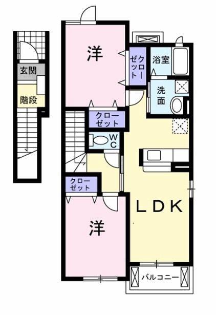 メゾン・ド・フレーシュ I(2LDK/2階)の間取り写真