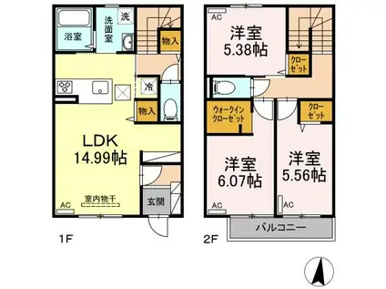 LAVIE BELLE B棟(3LDK/1階)の間取り写真