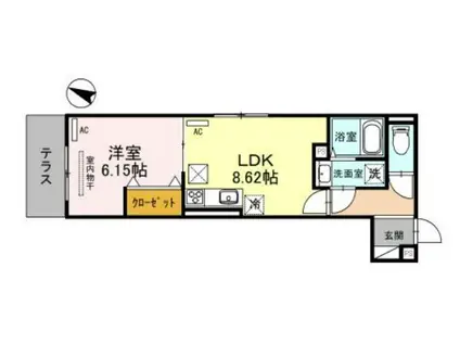 DーROOM旗塚通(1LDK/1階)の間取り写真