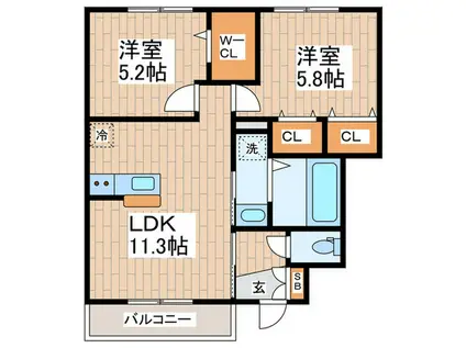 ラ カーサ・フェリーチェ(2LDK/1階)の間取り写真