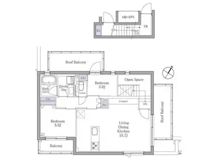 イプセ白金(2LDK/4階)の間取り写真