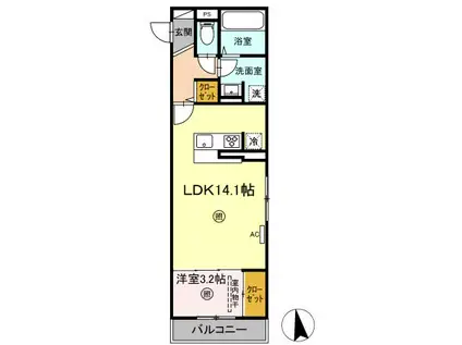 グランリュクス上野丘東(1LDK/2階)の間取り写真