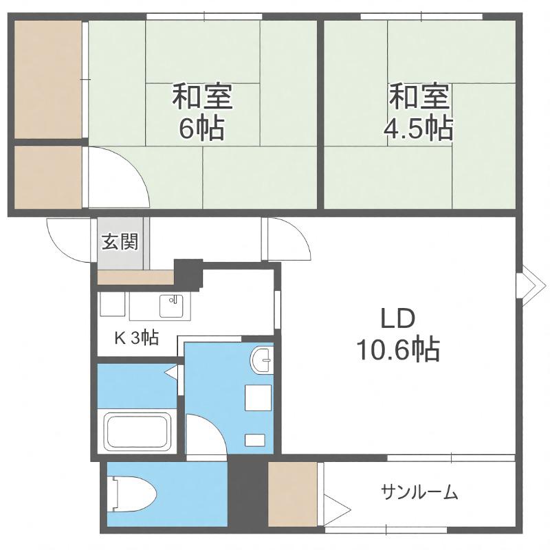 メイユール澄川S (2LDK/1階)の間取り写真