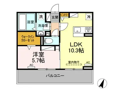 ミエル ノール(1LDK/2階)の間取り写真