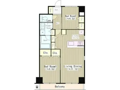 江戸川橋杉原ビルヂング(2LDK/8階)の間取り写真