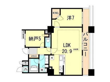 ライオンズタワー神戸旧居留地(1SLDK/11階)の間取り写真