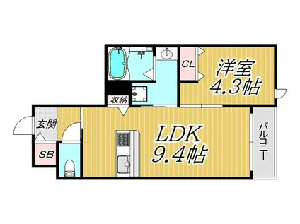 西宮市甲子園七番町へーベルメゾン(1LDK/2階)の間取り写真