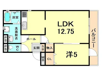 グリーンパーク尾浜II(1LDK/1階)の間取り写真