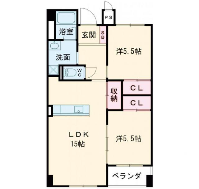 鳥生レジデンスI(2LDK/2階)の間取り写真