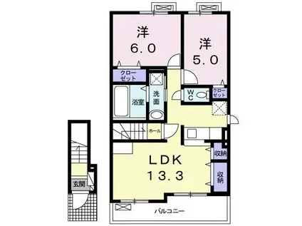 プリムローズ ガーデンヴィラA(2LDK/2階)の間取り写真